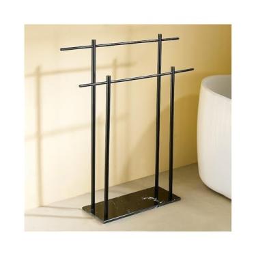 Imagem de Toalheiro de chão Toalheiro de mármore de piso para hotel, banheiro, rack de armazenamento vertical, barra de toalhas de banheiro Toalheiro independente(Black+Black)