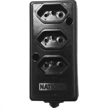 Imagem de Tomada Barra Naticon   Tripla 10A 2 Polos +Terra Preta 569