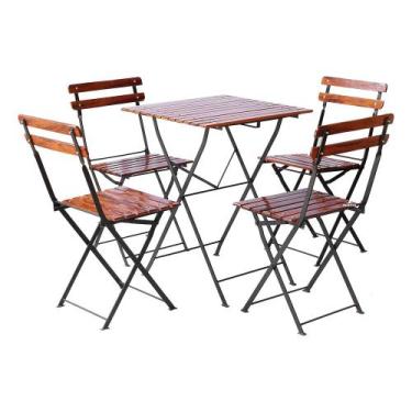 Imagem de Conjunto Mesa Dobrável 60x60 cm com 4 Cadeiras Ferro e Madeira Demoliç