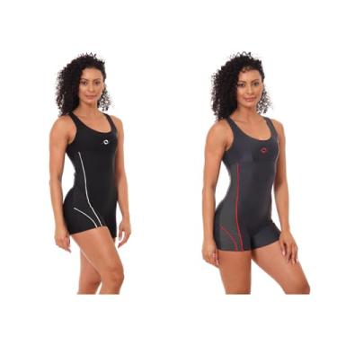 Imagem de Kit 2 Maiô Macaquinho Natação e Hidro Feminino Forrado Liso (1 Preto/Branco / 1 Grafite/Pitanga, GG)