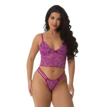 Imagem de Conjunto Lingerie Feminino de Renda com Cropeed e Calcinha Sem Bojo Cr