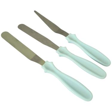 Imagem de Kit 3 Pçs Espátulas De Confeiteiro Para Decorar Confeitar Alisar Bolos Reta Angular Ponta Fina Profissional Confeitari (Azul Claro)