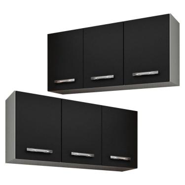 Imagem de Kit 2 Armários Aéreos Honduras 03 Portas 120cm Branco Preto