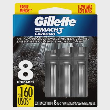 Imagem de Lâmina para aparelho de barbear gillette MACH3 carbono 8 unidades leve mais pague menos