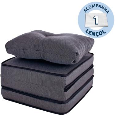 Imagem de Puff Multiuso com Lençol e Travesseiro Solteiro 3 em 1 em Tecido e Courvin Bf Colchões