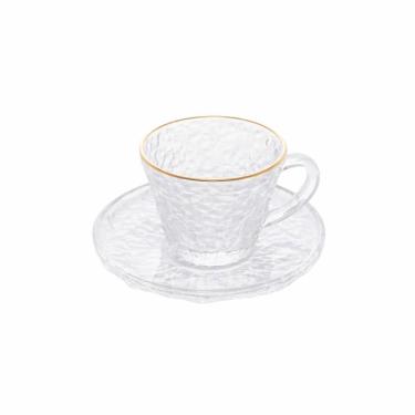 Imagem de Xícara Para Chá Com Pires Em Cristal Martelado Petra 180ml Lyor Transparente