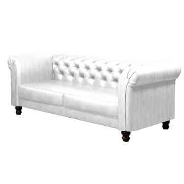 Imagem de Sofá Decorativo Sala de Estar Chesterfield 3 Lugares 220cm Couro Branc