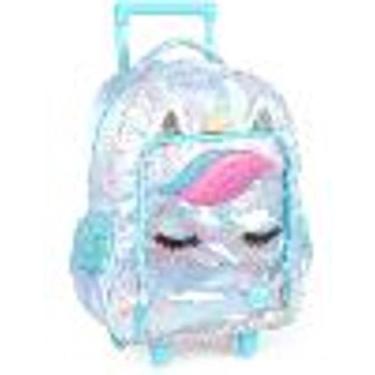 Imagem de Mochila De Rodinhas Escolar Unicornio Azul Arco Iris