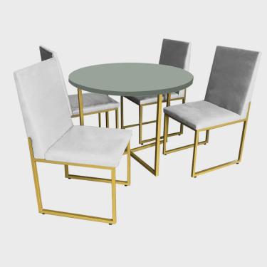 Imagem de Kit Mesa de Jantar Theo com 4 Cadeiras Sttan Ferro Dourado Tampo Verde Oliva Corino Bra...