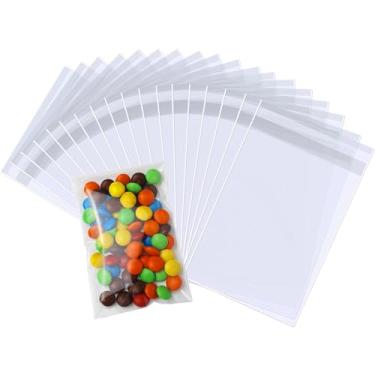Imagem de PigPotParty Sacos de biscoito de celofane de 7,6 x 12,7 cm, autovedantes, 200 unidades de sacos de biscoito individuais de plástico transparente com selo, perfeitos para brindes, lembrancinhas de