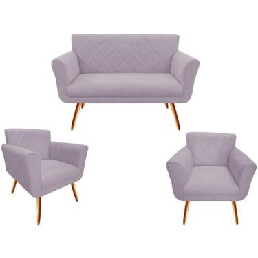 Imagem de Kit Namoradeira + 2 Poltronas Decorativa Sabrina Suede Rosê Pés Madeir