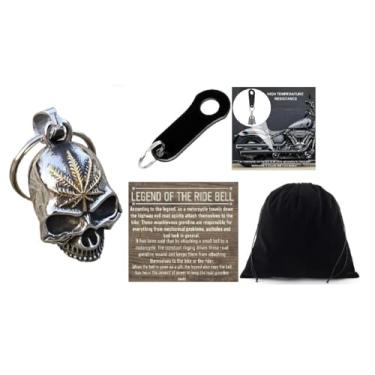 Imagem de KMA Est. 2005 THE RIDE BELL Caveira de folha dourada com gancho preto para motociclista, amuleto da sorte, presente da sorte, Small, Aço inoxidável, Sem Pedra Preciosa