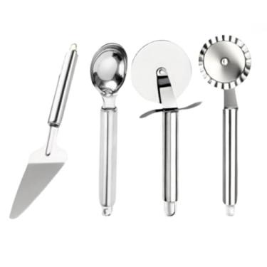 Imagem de Kit 4 Peças Carretilhas Cortador De Massas Pastel e Pizza Colher De Sorvete e Espátula de Bolo