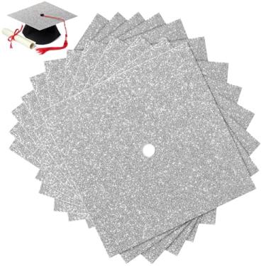 Imagem de Gersoniel 12 folhas de papel de construção com glitter para bonés de graduação 25,4 cm x 25,4 cm 250 g/m² decorações de chapéu de formatura para artesanato DIY (prata)