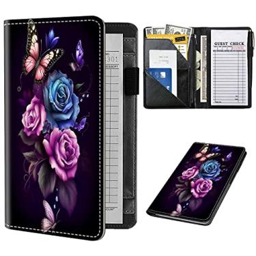 Imagem de Livro de servidor para garçonete, organizador de livros de garçonete de couro com bolso com zíper para garçom, carteira de servidor, avental de servidor e livros de verificação de convidados para