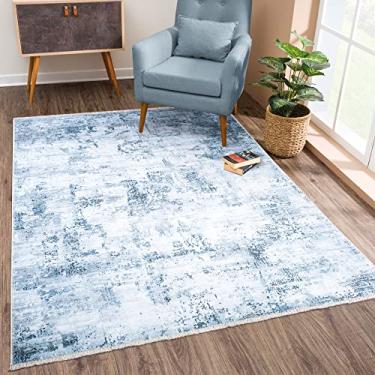Imagem de Bloom Rugs Tapete lavável antiderrapante 2x3 - Tapete de área abstrata moderno azul/cinza para sala de estar, quarto, sala de jantar e cozinha - Tamanho exato: 5 x 7 cm