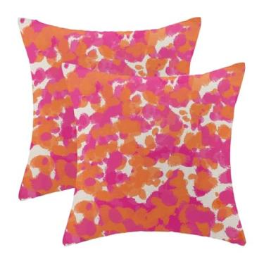 Imagem de AEIOAE Conjunto de 2 capas de almofada laranja rosa choque 45,7 x 45,7 cm, decoração moderna abstrata de bolinhas decorativas coloridas ousadas para sofá, casa, sofá, decoração ao ar livre