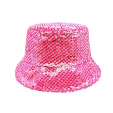 Imagem de RARITYUS Chapéu balde de lantejoulas brilhantes para mulheres e meninas, chapéu de sol com glitter, boné de pescador, chapéu de fantasia de festa rave, Rosa choque, tamanho �nico