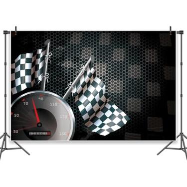 Imagem de Leowefowa Pano de fundo de corrida de velocidade para sessão de fotos 3 x 2,4 m vinil emocionante jogo quadriculado bandeira fotografia fundo para meninos faixa de festa de aniversário chá de bebê