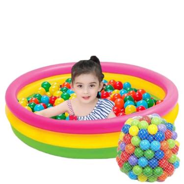 Imagem de Piscina Infantil Inflável 140L Colorida 3 Anéis+ 50 Bolinhas Coloridas