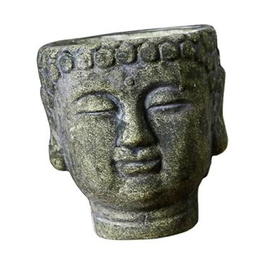 Imagem de ＡＷＨＡＯ Cabeça de buda vaso de flores recipiente de plantas bonsai ornamento criativo decoração vaso de flores plantador para desktop interno escritório ao ar, Musgo