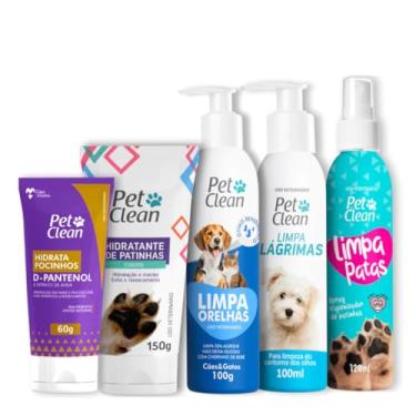 Imagem de Kit Higiene 5 Produtos, Limpa Patas, Orelhas, Lágrimas e Hidratante de Patinhas e Focinho Pet Clean para Cães e Gatos