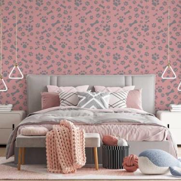 Imagem de Papel de Parede Pegadas e Ossinhos Fundo Rosa - GH Papel de Parede, 2,