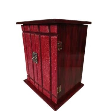 Imagem de Porta-Joias de Madeira MDF, Vermelho Escuro, Design Artesanal com Gavetas, Dobradiças Metálicas.