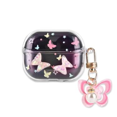 Imagem de CameCosy Capa para Samsung Galaxy Buds 3/Galaxy Buds 3 Pro com chaveiro fofo, design de borboletas bonitas para mulheres, capa protetora premium de TPU macio para Samsung Galaxy Buds 3/3 Pro-Pink