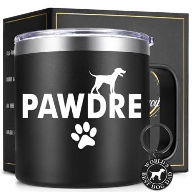 Imagem de Lifecapido Presentes de pai de cachorro para homens, caneca de café isolada para pai de cachorro 400 ml com chaveiro, presentes de aniversário e Natal para homens donos de animais de estimação, preto