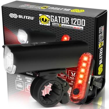 Imagem de BLITZU Gator 380 USB recarregável conjunto de luz de bicicleta lúmens poderosos farol de bicicleta luz traseira livre, luzes traseiras dianteiras e traseiras de LED fácil de instalar para crianças homens e mulheres estrada ciclismo segurança lanterna