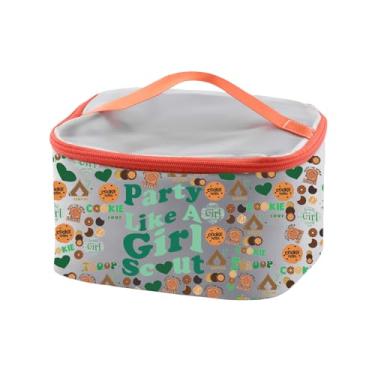 Imagem de PXTIDY Bolsa de maquiagem para revendedor de biscoitos, presente de escoteira, festa como uma escoteira, estojo cosmético, bolsa de biscoitos, presente de líder de escoteiro, Cinza, Tendência