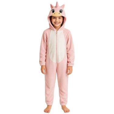 Imagem de Pijama Macacão Infantil Unicórnio Rosa Fantasia Soft Fleece