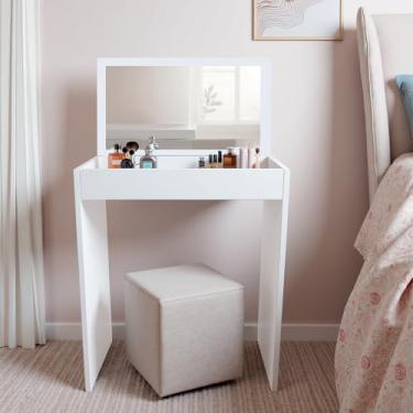 Imagem de Penteadeira Multiuso com Espelho para Quarto e Camarim – Design Moderno em MDF/MDP, 75x56x36 cm, Branco, Montagem Fácil
