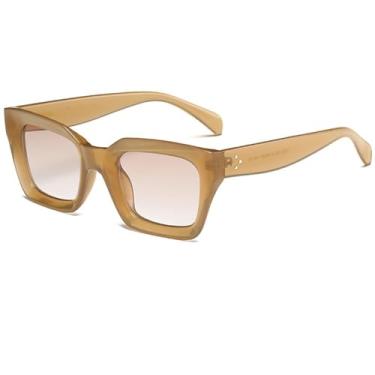 Imagem de VFDHN Óculos de sol femininos de acetato, armação masculina e feminina Uv400 (armação marrom claro)