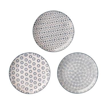 Imagem de Nordring Pratos de destaque Kristina de 20 cm com padrão, grés, conjunto de 3 estilos, decoração de carimbo feito à mão