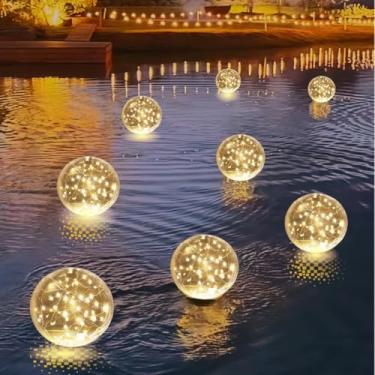 Imagem de Luzes flutuantes para piscina - Bolas flutuantes infláveis alimentadas por energia solar de 35,5 cm com LEDs brancos quentes de 3000 K para decorações de festa, decoração de pátio externo (pacote com