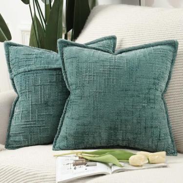 Imagem de MADIZZ Capas de almofada decorativas neutras de chenille 45 x 45 cm, azul-petróleo, pacote com 2 almofadas para sofá, sofá, boho, para cama, quarto, sala de estar, decoração de casa moderna