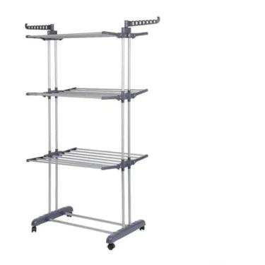 Imagem de Varal De Chão De Roupas 3 Andares Dobrável Grande 4 Rodas(Cinza)