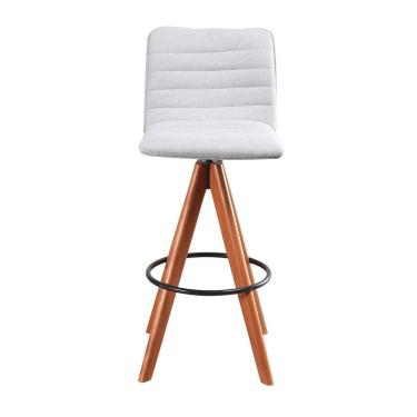 Imagem de Banqueta Giratória com Encosto Estofado e Base em Madeira Castanho – Lucy Exclusiva