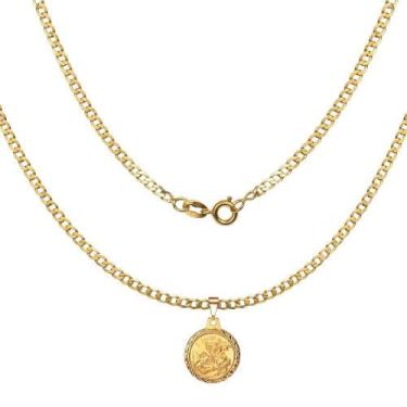 Imagem de Corrente Masculina 70Cm 3Mm + São Jorge Folheada Ouro Cr634 - Wnbijout