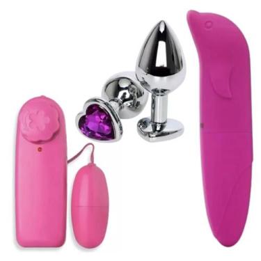 Imagem de Kit Vibrador Bullet Estimulador Plug Anal de Aço Inox e Vibrador Golfi