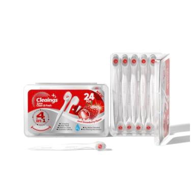 Imagem de cleaings® Mini escovas de dentes descartáveis com pasta de dente para viagem, cuidados bucais 4 em 1 (mini escovas + pasta de dente + raspador de língua + palheta) portáteis para trabalho, acampamento