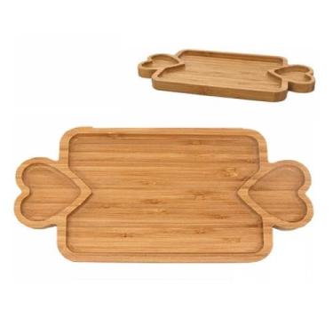 Imagem de Petisqueira Bandeja Coração de Bambu 3 Divisórias Servir - Bm36