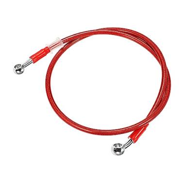 Imagem de X AUTOHAUX 95 cm 95 cm comprimento 10 mm ID motocicleta linha de freio hidráulico tubo de mangueira de óleo 28° 0° cabo trançado de aço inoxidável para quadriciclos motocross esporte vermelho