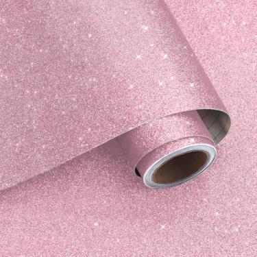 Imagem de VaryPaper Papel de parede com glitter rosa de 39,9 cm x 800,1 cm, cola e descasca, papel de contato com glitter decorativo para armários cômoda, papel de parede rosa brilhante removível para quarto