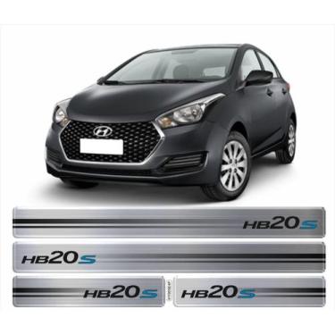 Imagem de Kit Soleira Hyundai Hb20s Resinada Adesivo Aço Escovado - Resitank
