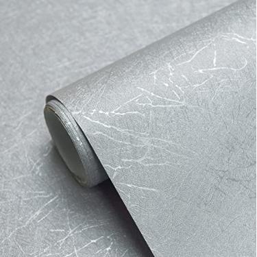 Imagem de Papel de parede cinza prata descasca e cole papel de parede cinza papel de parede cinza papel de contato para armários prata sólida autoadesivo papel de parede removível papel de parede texturizado impermeável cobertura de parede 15,7"×393"