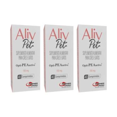 Imagem de 3 Aliv Pet 150 Mg Suplemento Alimentar para Cães Cachorro Cão Gatos 40 comprimidos Kit