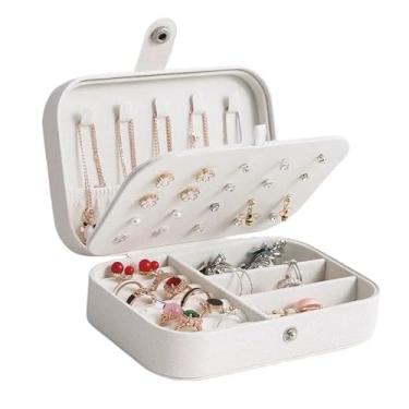 Imagem de Porta Jóias Multi-Função Portátil De Couro Organizador De Duplo Compartimentos Jóias Bijuterias(BRANCO)